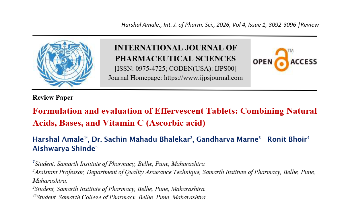 Formulation and evaluation of Effervescent Tablets: Combining Natural Acids, Bases, and Vitamin C (Ascorbic acid)
