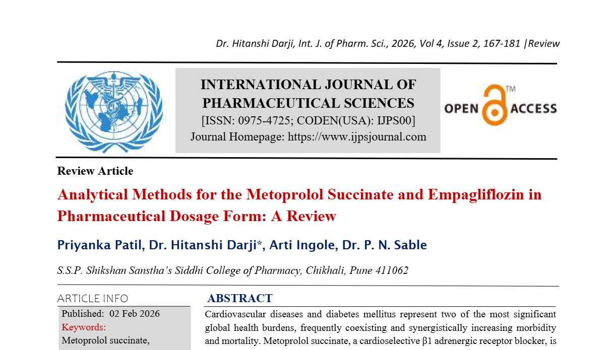Analytical Methods for the Metoprolol Succinate and Empagliflozin in Pharmaceutical Dosage Form: A Review