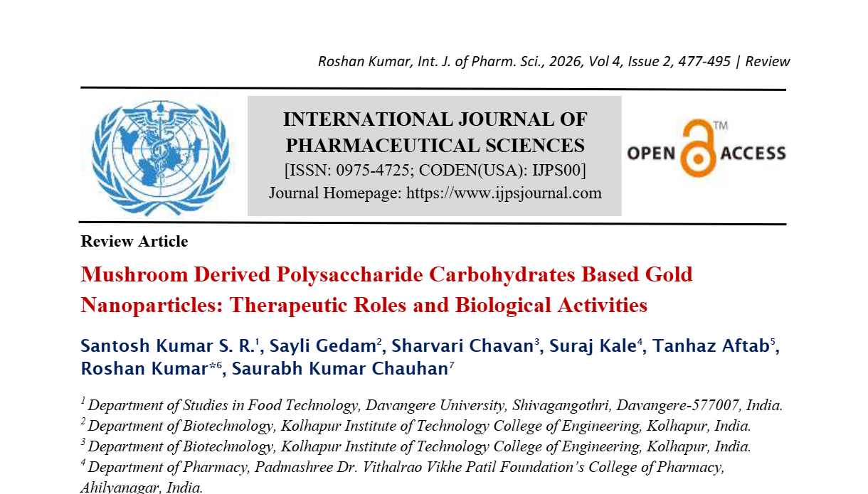 Mushroom Derived Polysaccharide Carbohydrates Based Gold Nanoparticles: Therapeutic Roles and Biological Activities