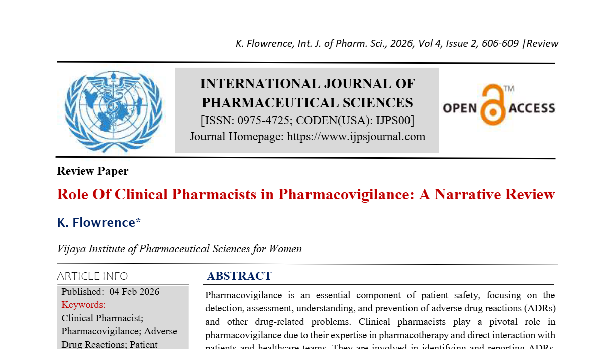 Role Of Clinical Pharmacists in Pharmacovigilance A Narrative Review