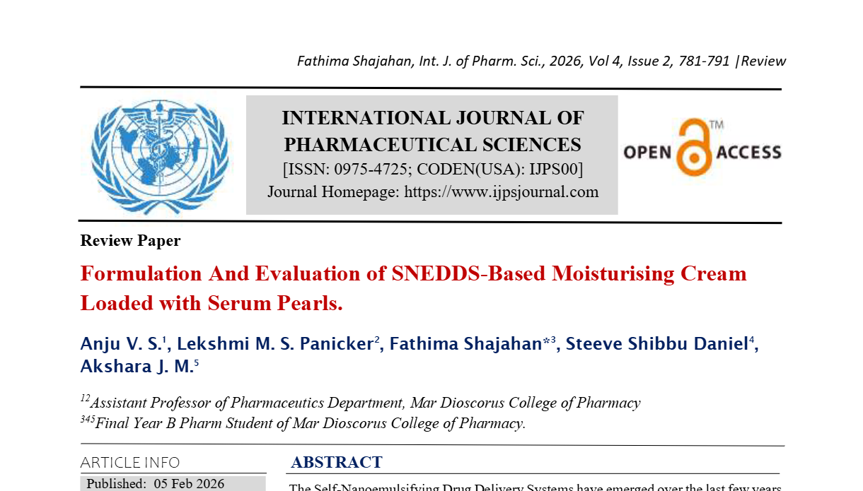 Formulation And Evaluation of SNEDDS-Based Moisturising Cream Loaded with Serum Pearls