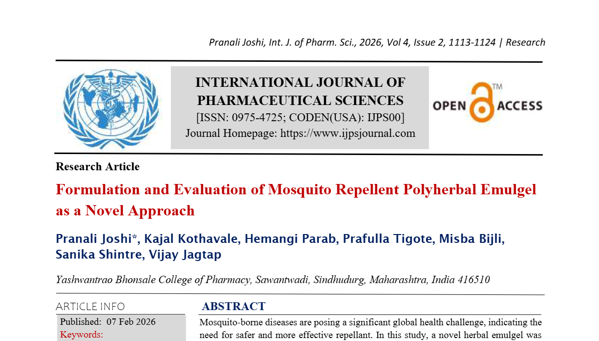 Formulation and Evaluation of Mosquito Repellent Polyherbal Emulgel as a Novel Approach
