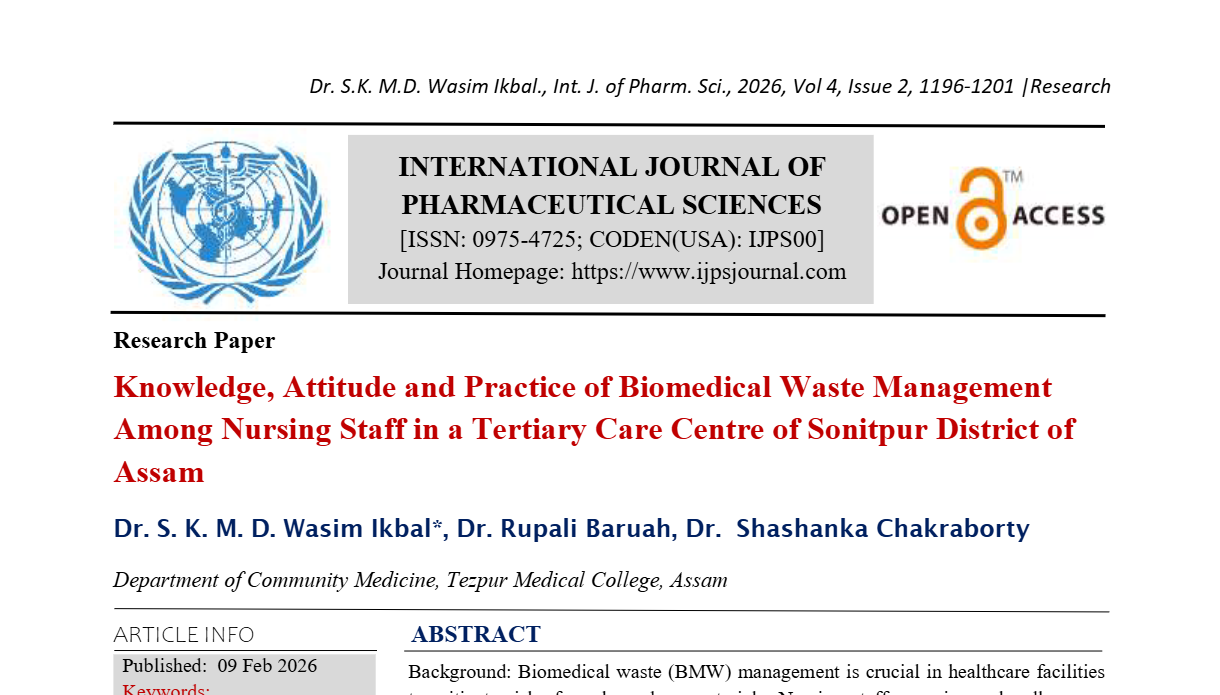Knowledge, Attitude and Practice of Biomedical Waste Management Among Nursing Staff in a Tertiary Care Centre of Sonitpur District of Assam