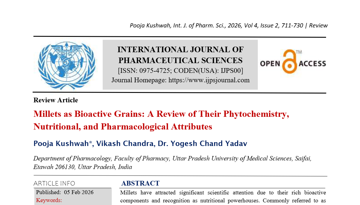 Millets as Bioactive Grains: A Review of Their Phytochemistry, Nutritional, and Pharmacological Attributes