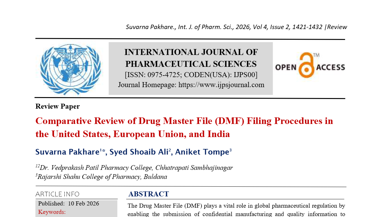 Comparative Review of Drug Master File (DMF) Filing Procedures in the United States, European Union, and India