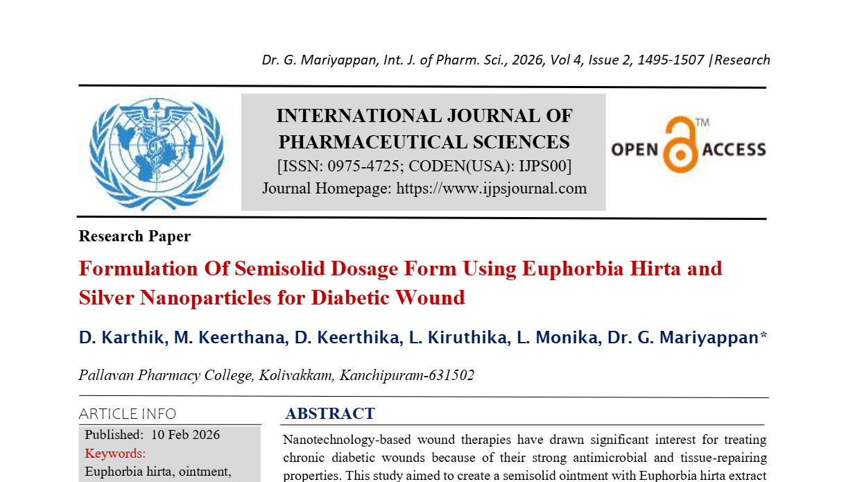 Formulation Of Semisolid Dosage Form Using Euphorbia Hirta and Silver Nanoparticles for Diabetic Wound