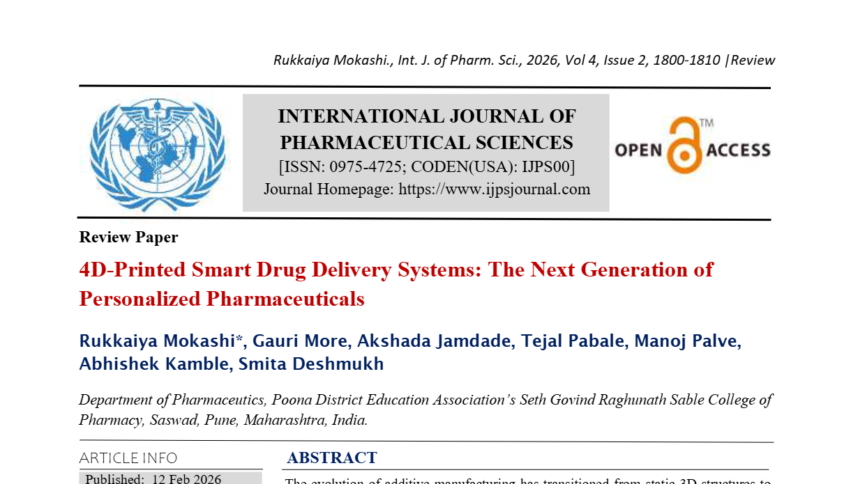 4D Printed Smart Drug Delivery Systems The Next Generation of Personalized Pharmaceuticals 