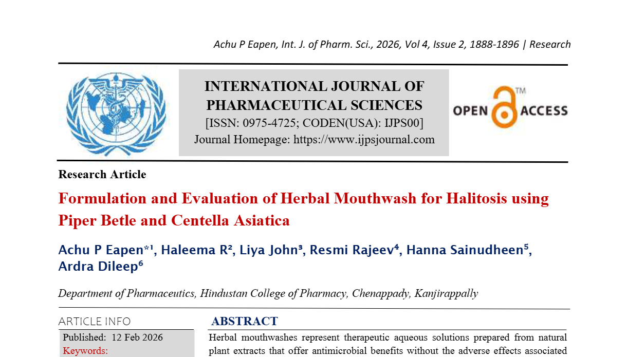 Formulation and Evaluation of Herbal Mouthwash for Halitosis using Piper Betle and Centella Asiatica
