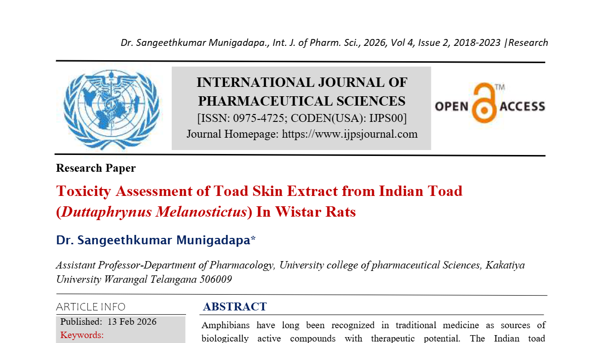 Toxicity Assessment of Toad Skin Extract from Indian Toad (Duttaphrynus Melanostictus) In Wistar Rats
