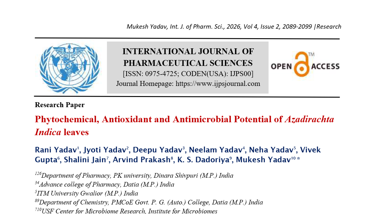 Phytochemical, Antioxidant and Antimicrobial Potential of Azadirachta Indica leaves 