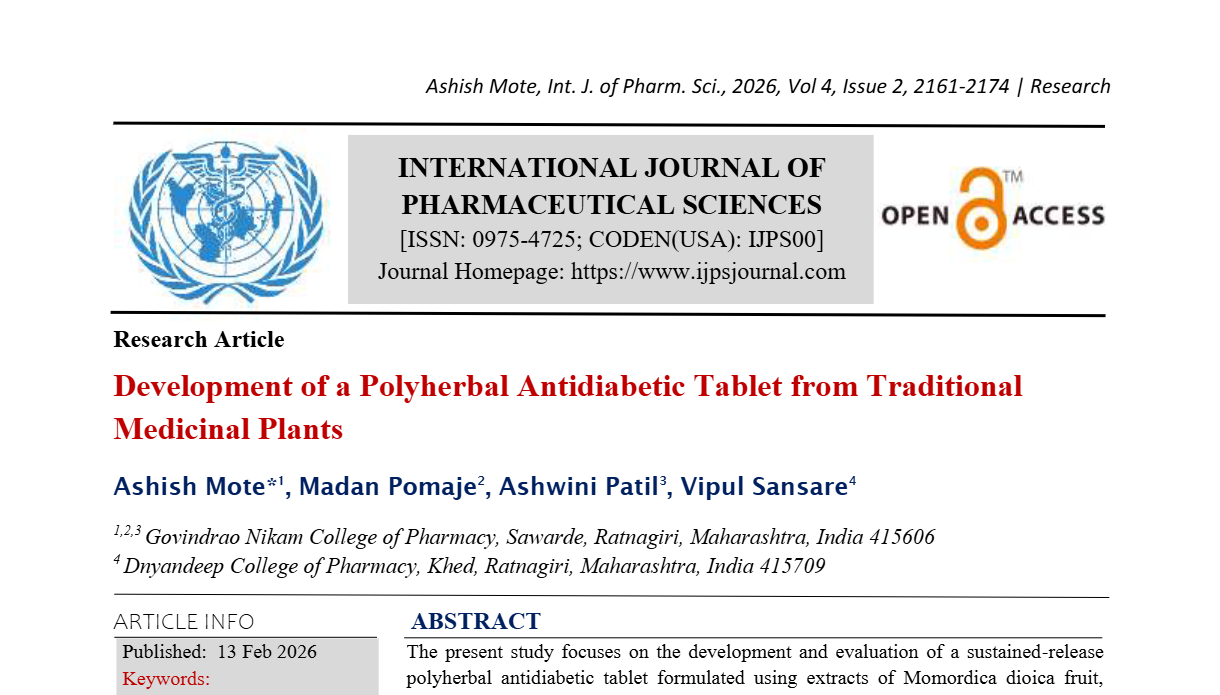 Development of a Polyherbal Antidiabetic Tablet from Traditional Medicinal Plants