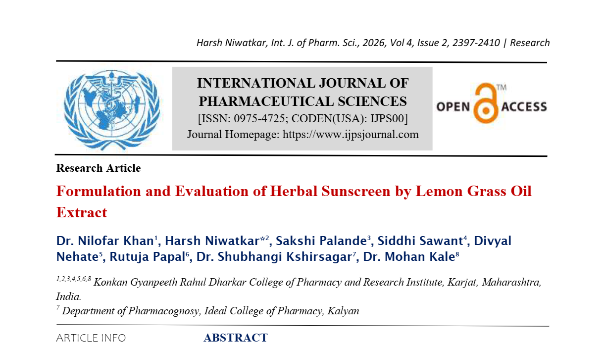 Formulation and Evaluation of Herbal Sunscreen by Lemon Grass Oil Extract