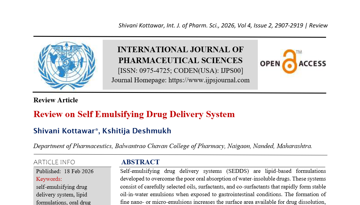Review on Self Emulsifying Drug Delivery System | IJPS Journal