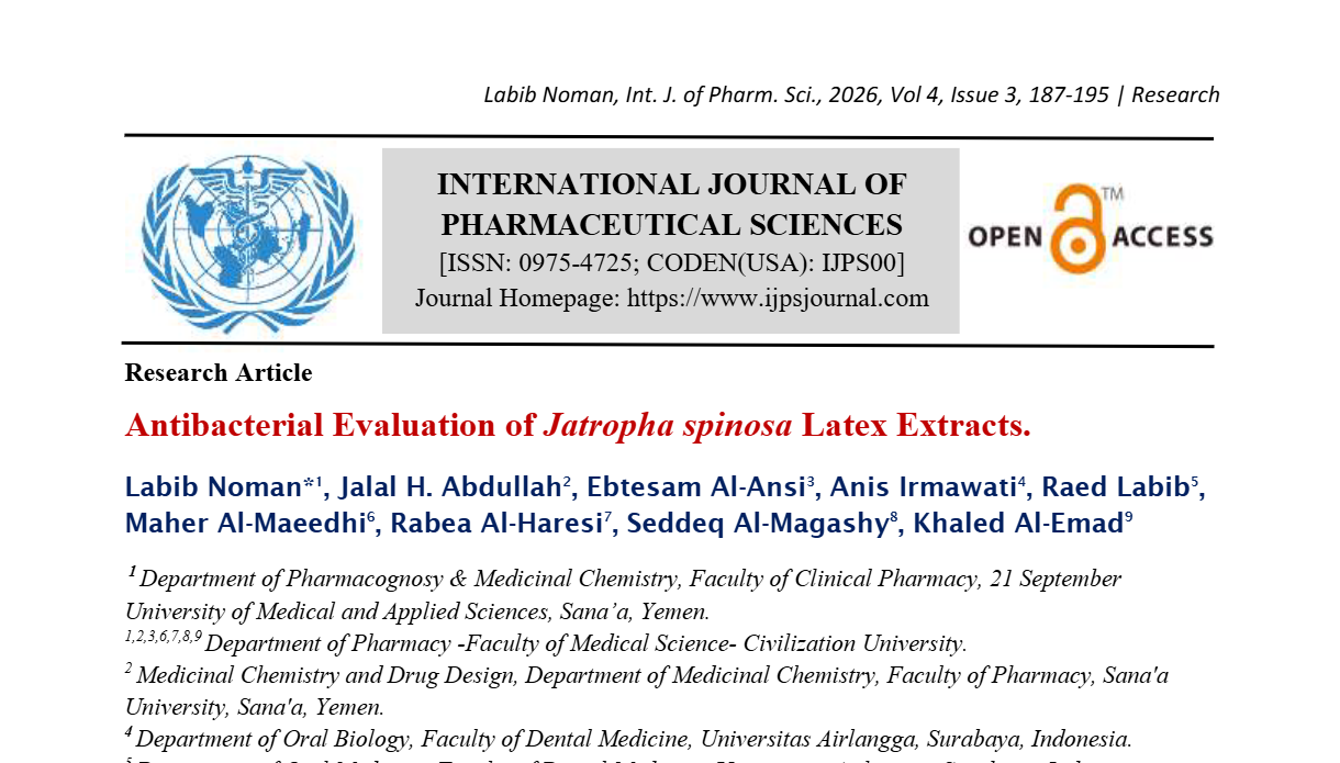 Antibacterial Evaluation of Jatropha spinosa Latex Extracts.