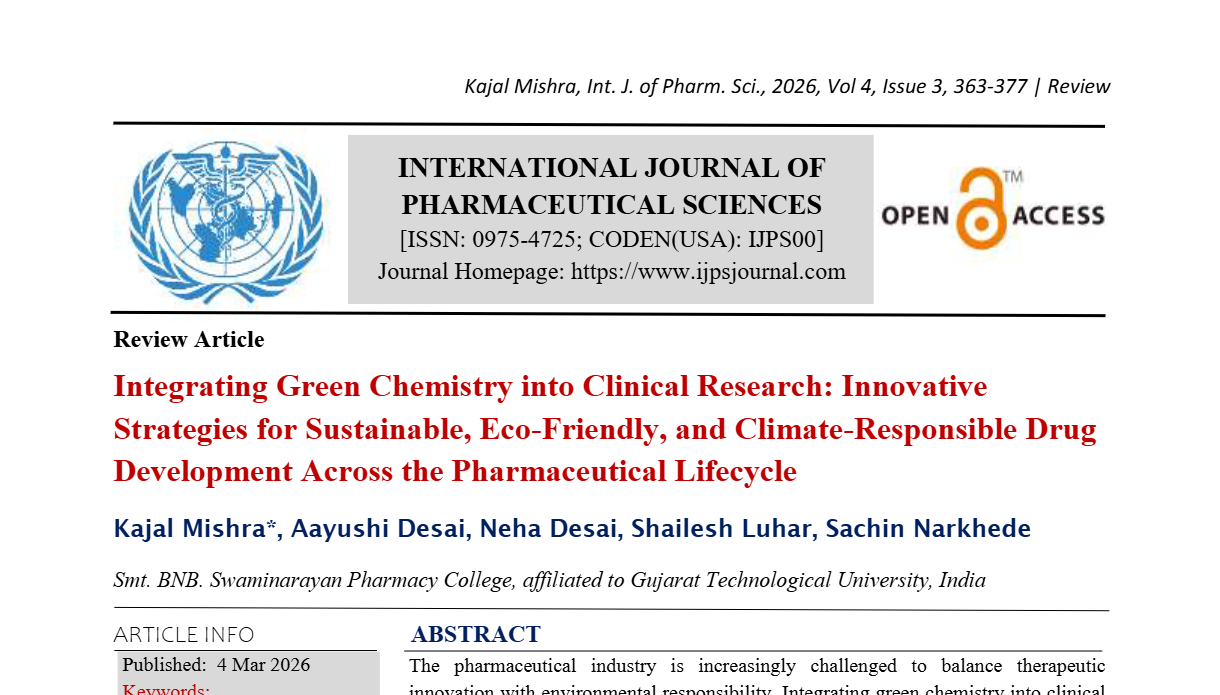 Integrating Green Chemistry into Clinical Research: Innovative Strategies for Sustainable, Eco-Friendly, and Climate-Responsible Drug Development Across the Pharmaceutical Lifecycle