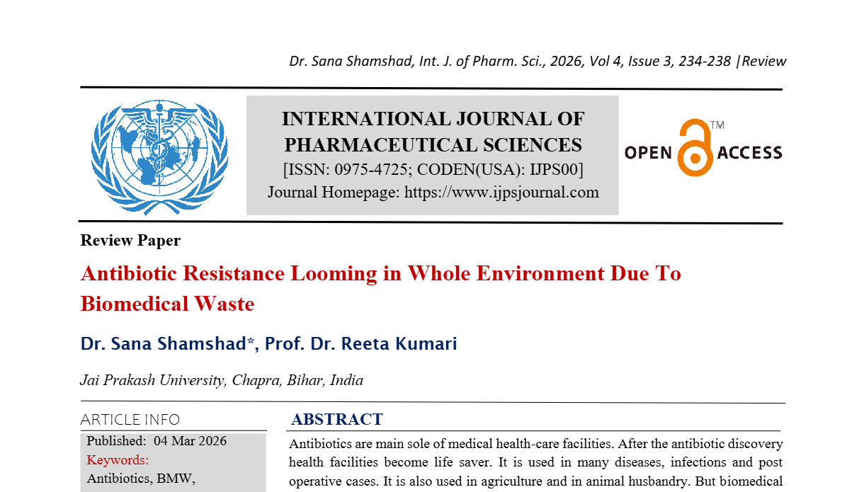 Antibiotic Resistance Looming in Whole Environment Due To Biomedical Waste 