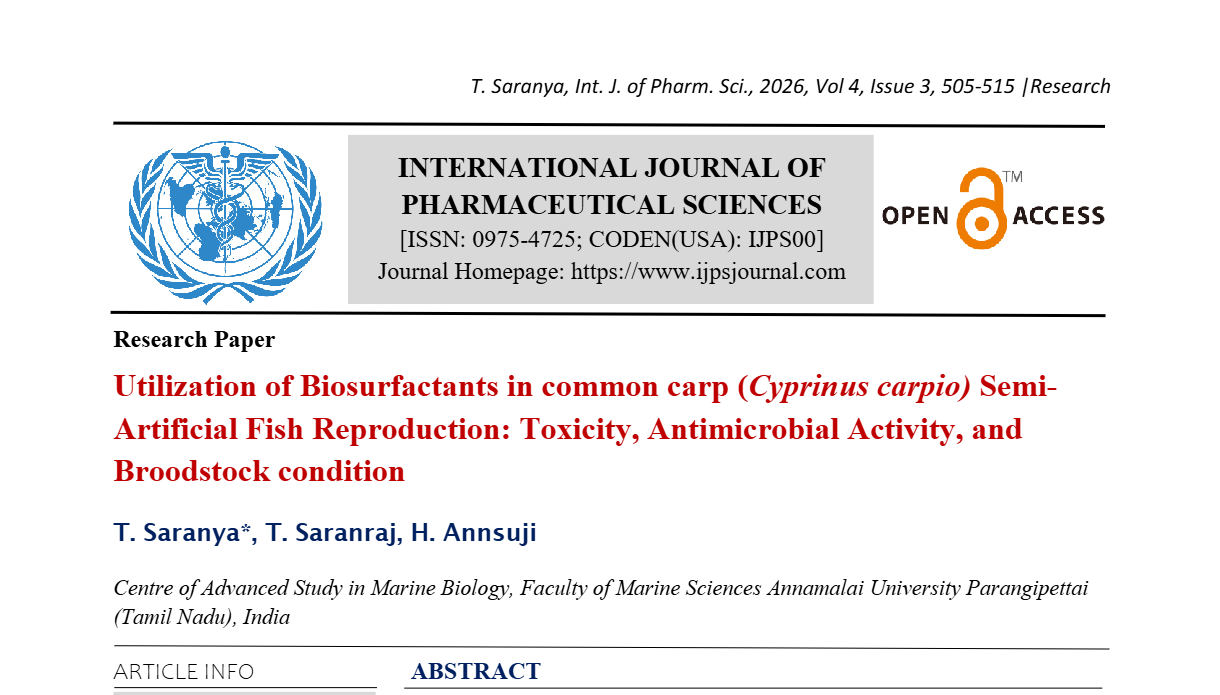 Utilization of Biosurfactants in common carp (Cyprinus carpio) Semi-Artificial Fish Reproduction: Toxicity, Antimicrobial Activity, and Broodstock condition.