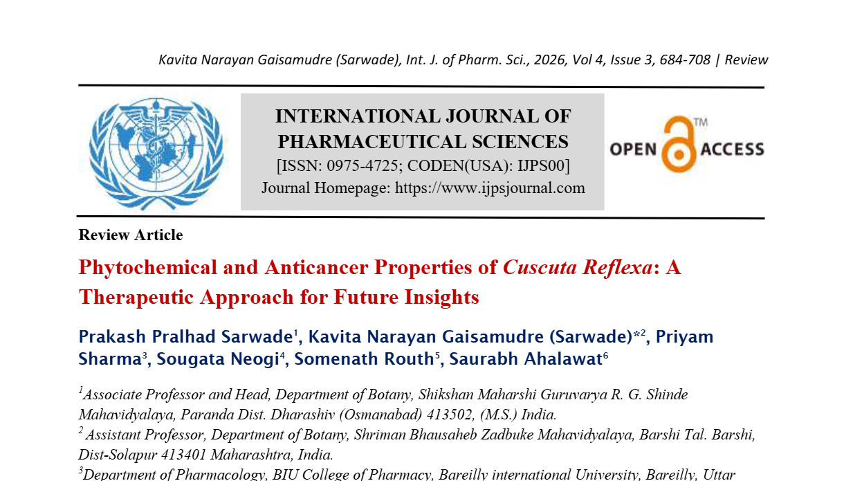 Phytochemical and Anticancer Properties of Cuscuta Reflexa: A Therapeutic Approach for Future Insights