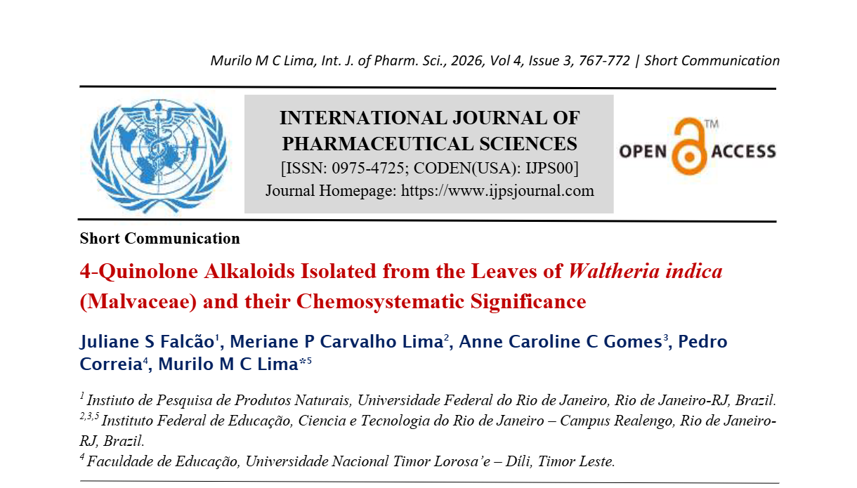 4-Quinolone Alkaloids Isolated from the Leaves of Waltheria indica (Malvaceae) and their Chemosystematic Significance