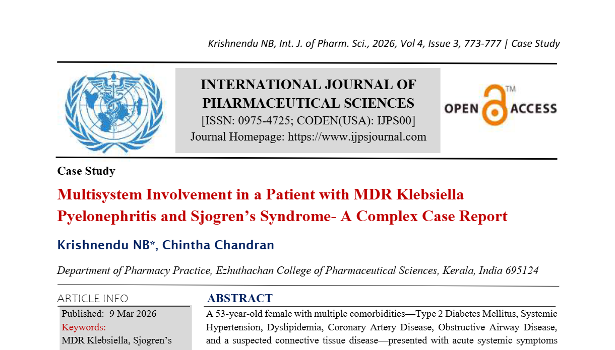 Multisystem Involvement in a Patient with MDR Klebsiella Pyelonephritis and Sjogren’s Syndrome- A Complex Case Report