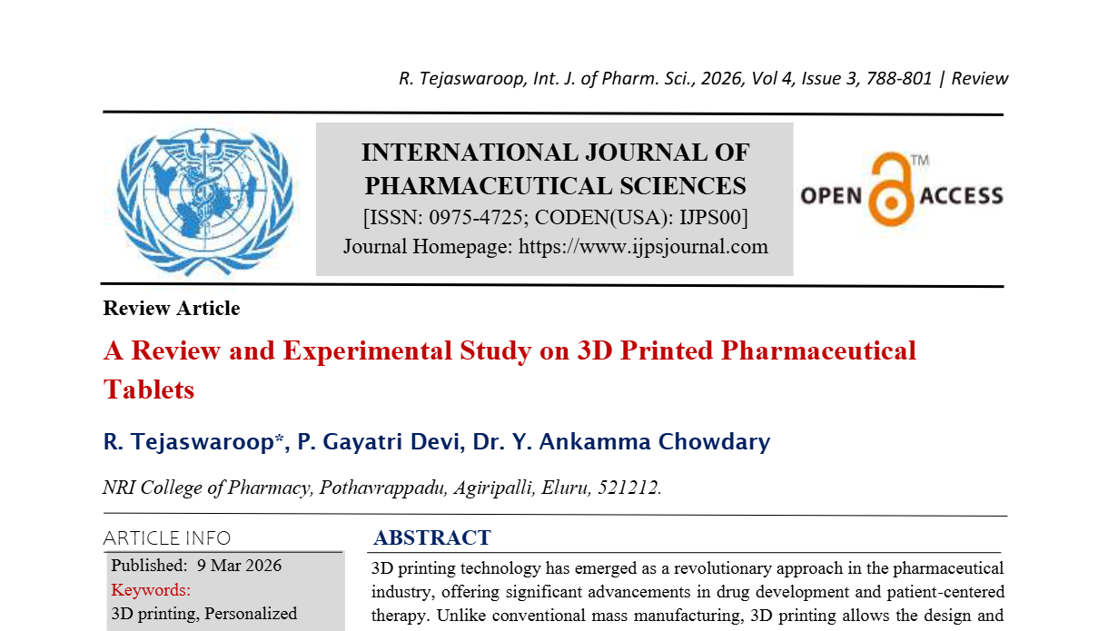 A Review and Experimental Study on 3D Printed Pharmaceutical Tablets