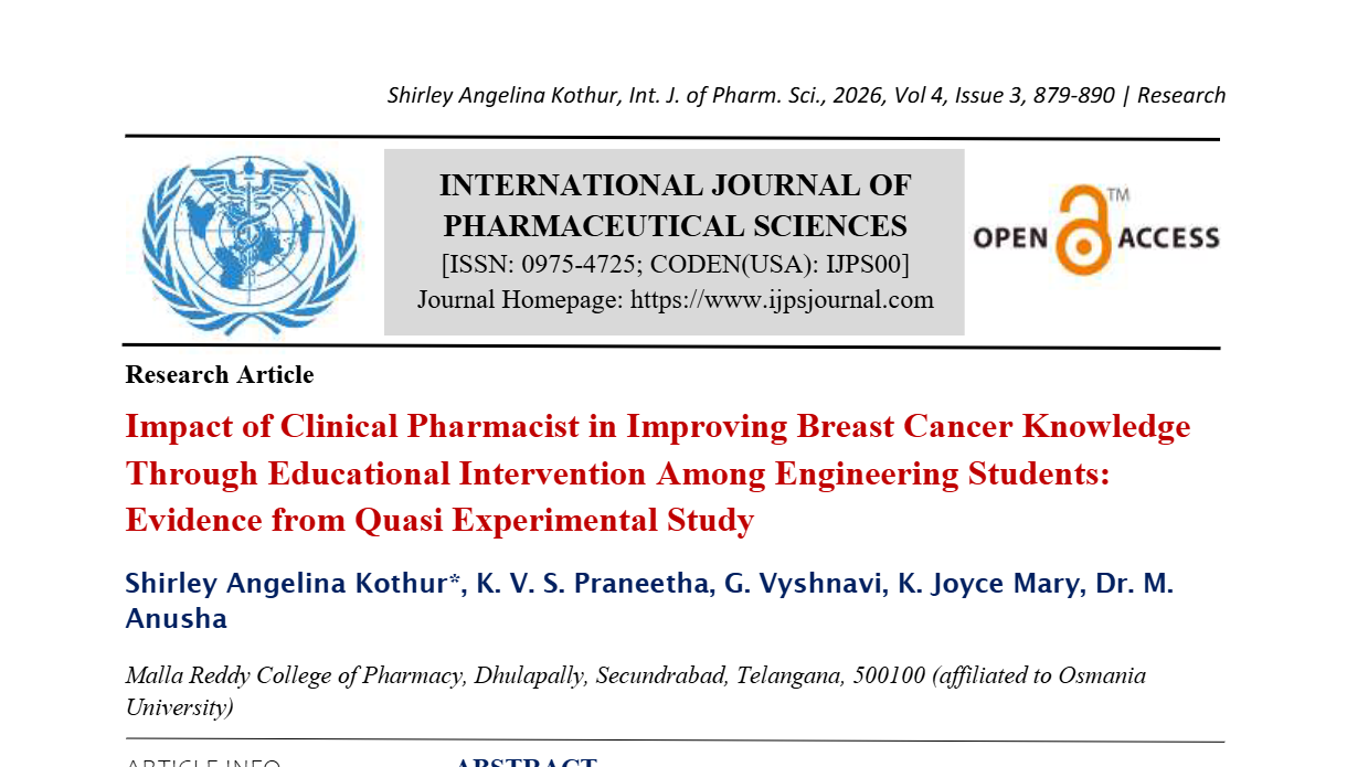Impact of Clinical Pharmacist in Improving Breast Cancer Knowledge Through Educational Intervention Among Engineering Students: Evidence from Quasi Experimental Study
