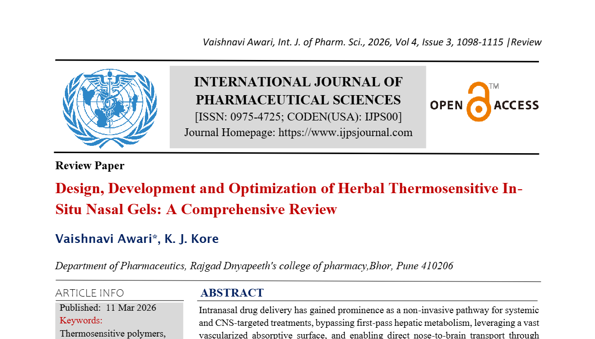 Design, Development of Herbal Thermosensitive In-Situ Nasal Gels Drug Delivery Systems