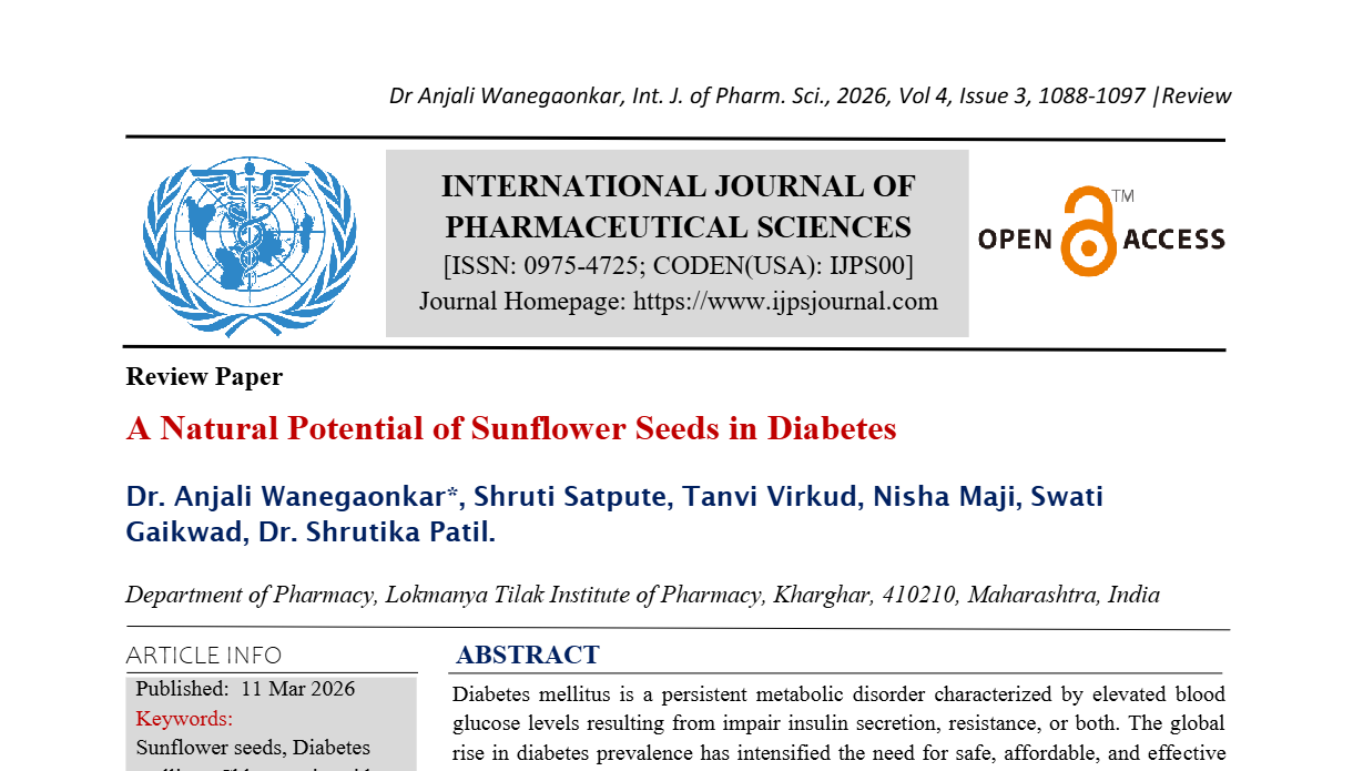 A Natural Potential Of Sunflower Seeds in Diabetes