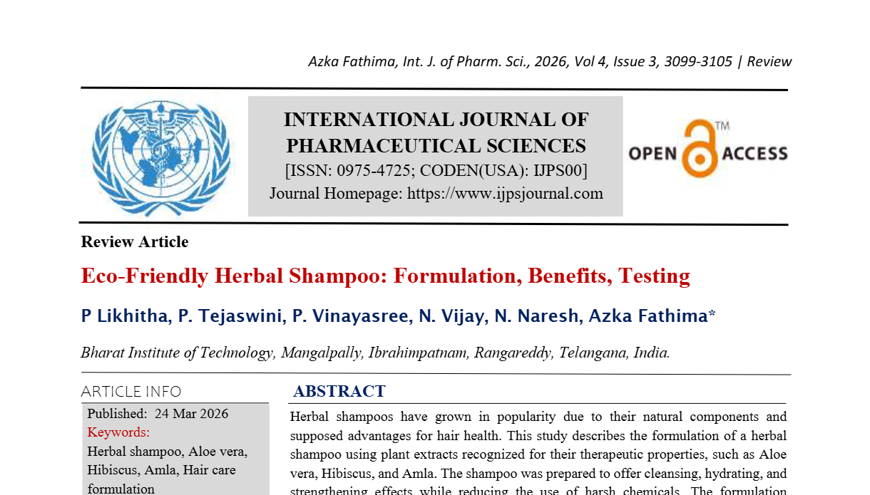 Eco-Friendly Herbal Shampoo: Formulation, Benefits, Testing | IJPS Journal