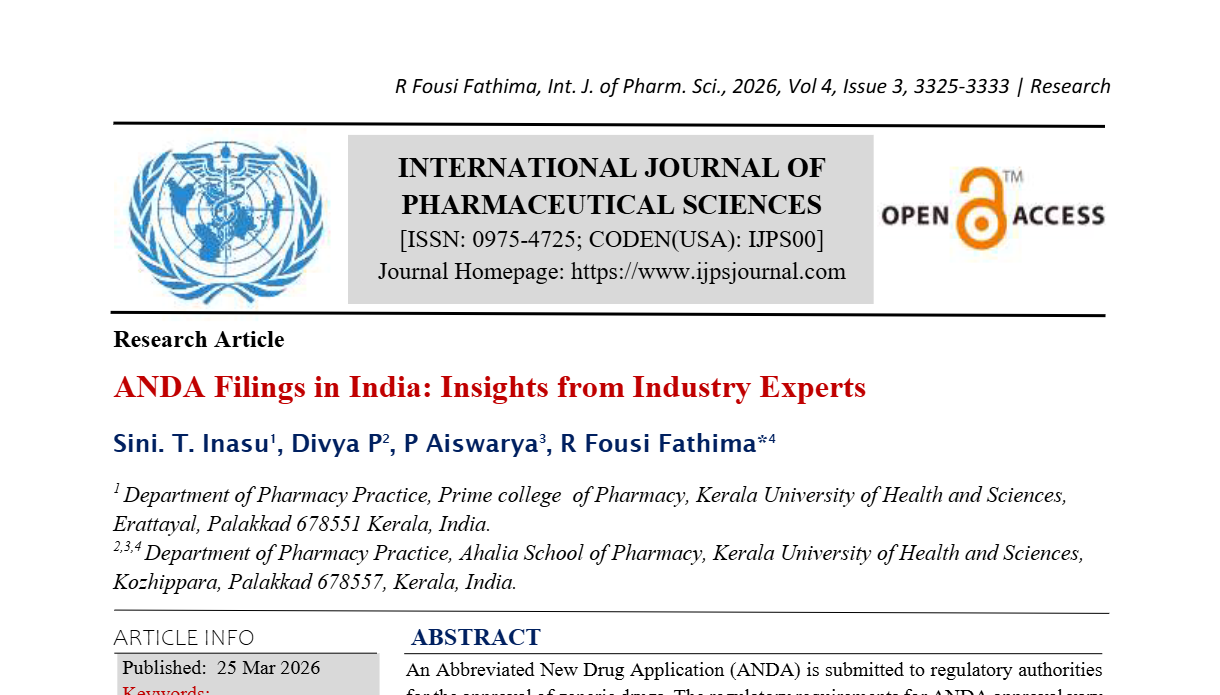 ANDA Filings in India: Insights from Industry Experts | IJPS Journal