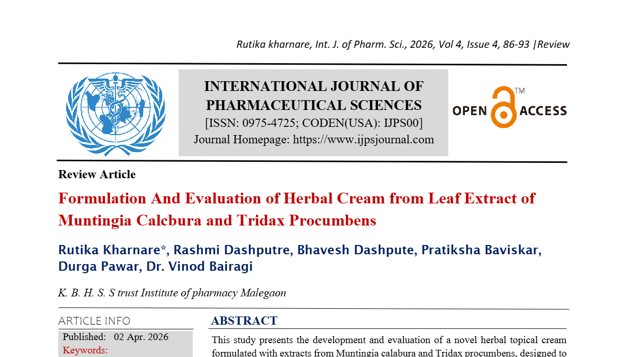 Formulation And Evaluation of Herbal Cream from Leaf Extract of Muntingia Calcbura and Tridax Procumbens
