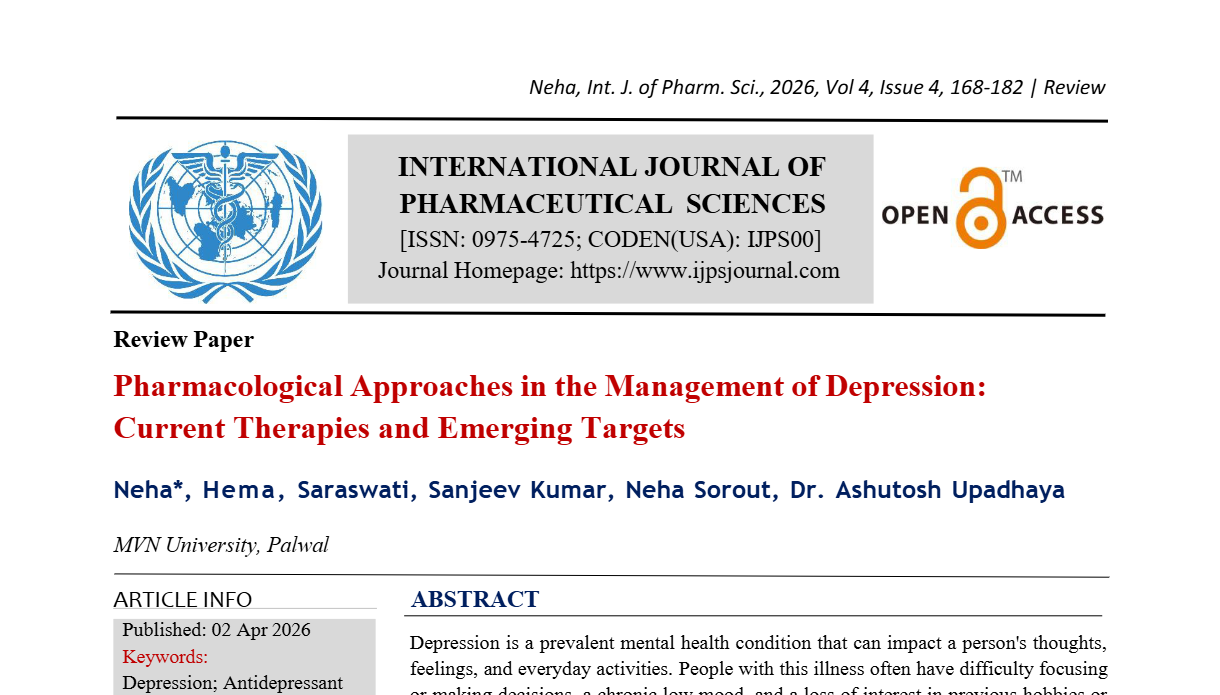 Pharmacological Approaches in the Management of Depression: Current Therapies and Emerging Targets