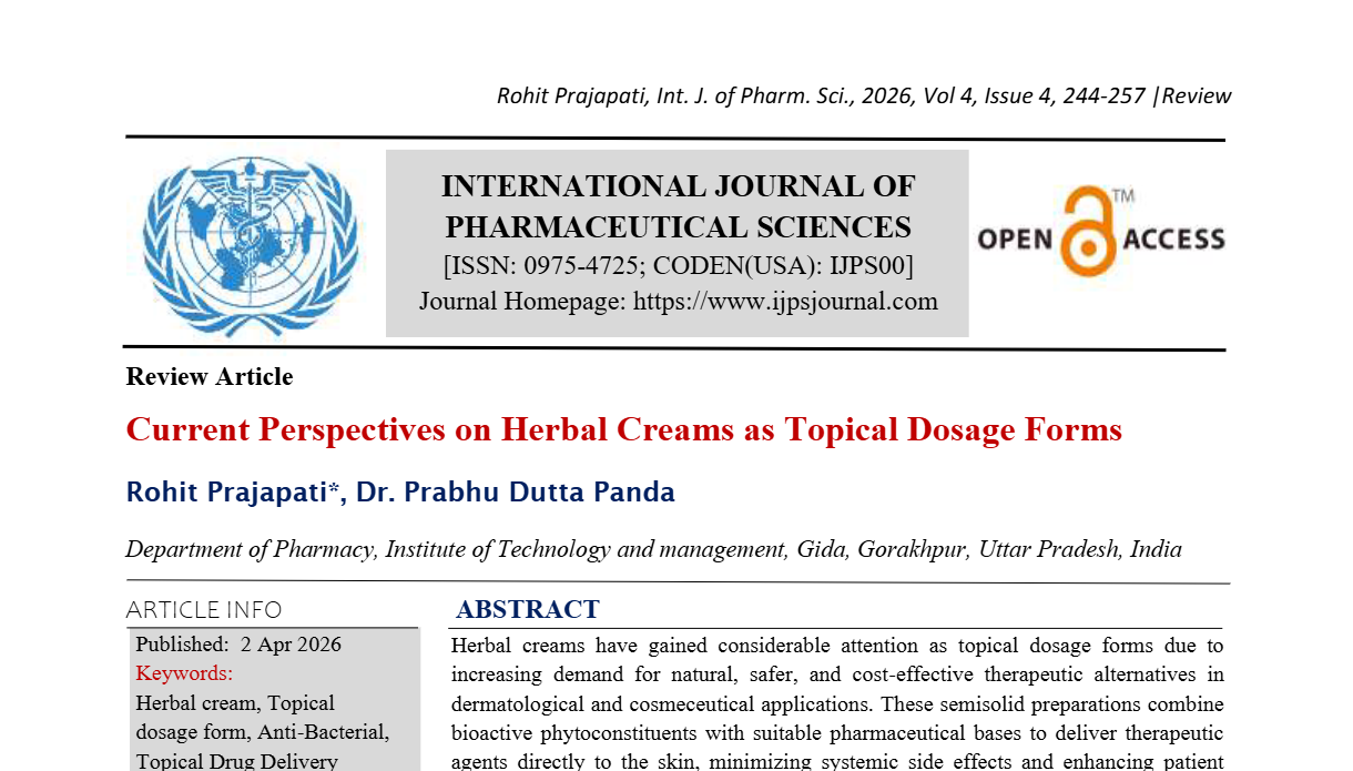Current Perspectives on Herbal Creams as Topical Dosage Forms 