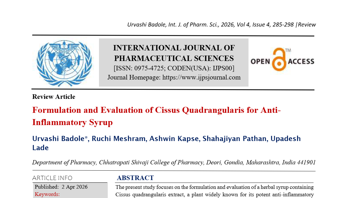 Formulation and Evaluation of Cissus Quadrangularis for Anti-Inflammatory Syrup 