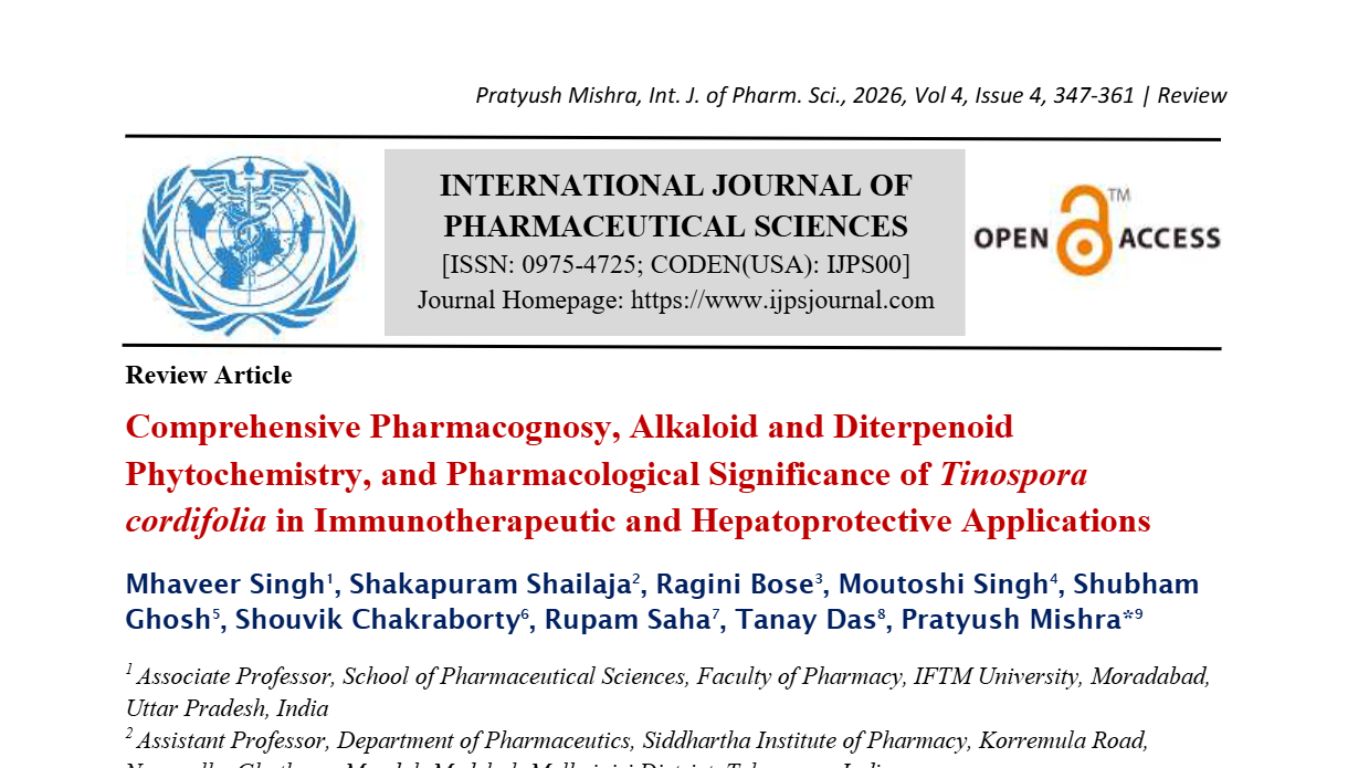 Comprehensive Pharmacognosy, Alkaloid and Diterpenoid Phytochemistry, and Pharmacological Significance of Tinospora cordifolia in Immunotherapeutic and Hepatoprotective Applications 