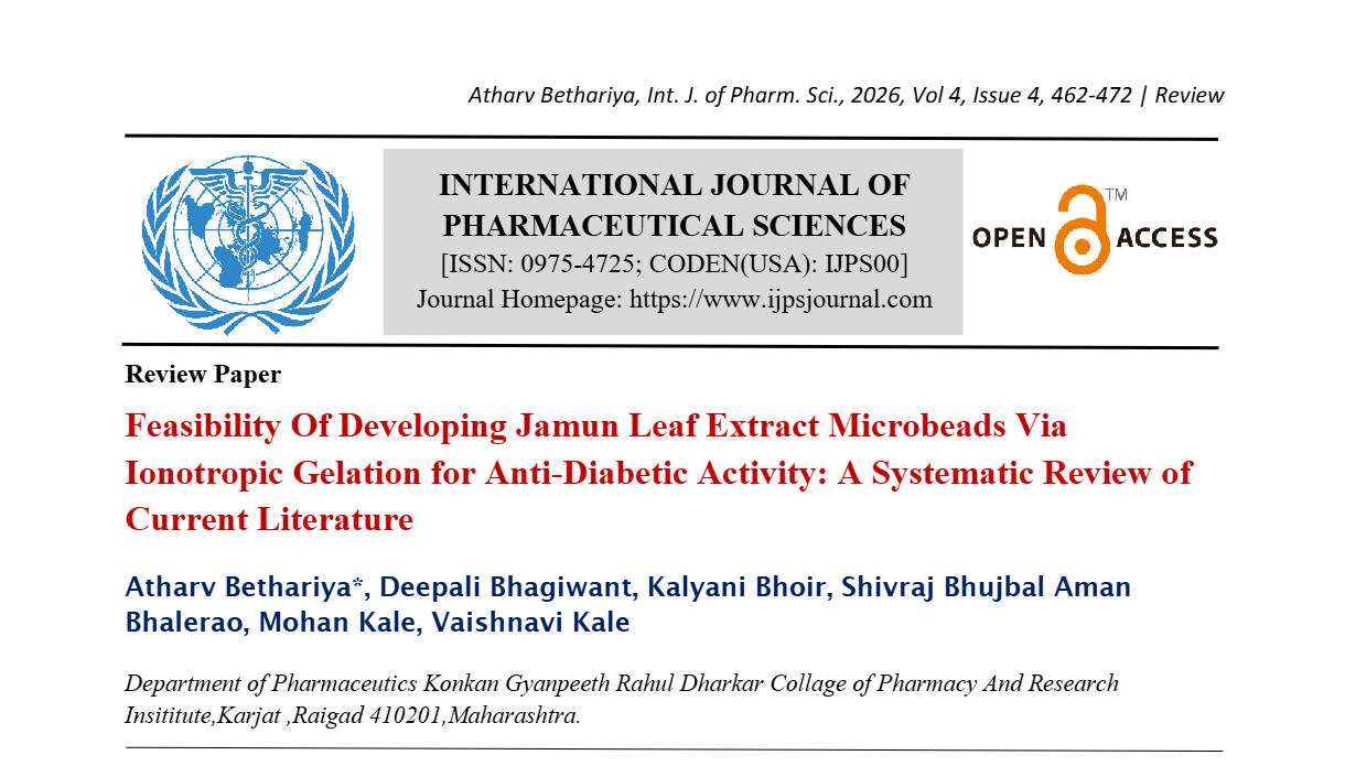 Feasibility of Developing Jamun Leaf Extract Microbeads via Ionotropic Gelation for anti-diabetic activity : A Systematic Review of Current Literature