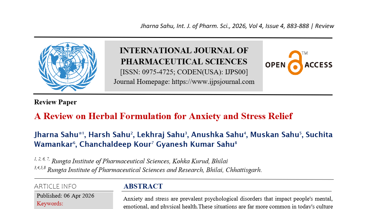 A Review on Herbal Formulation for Anxiety and Stress Relief