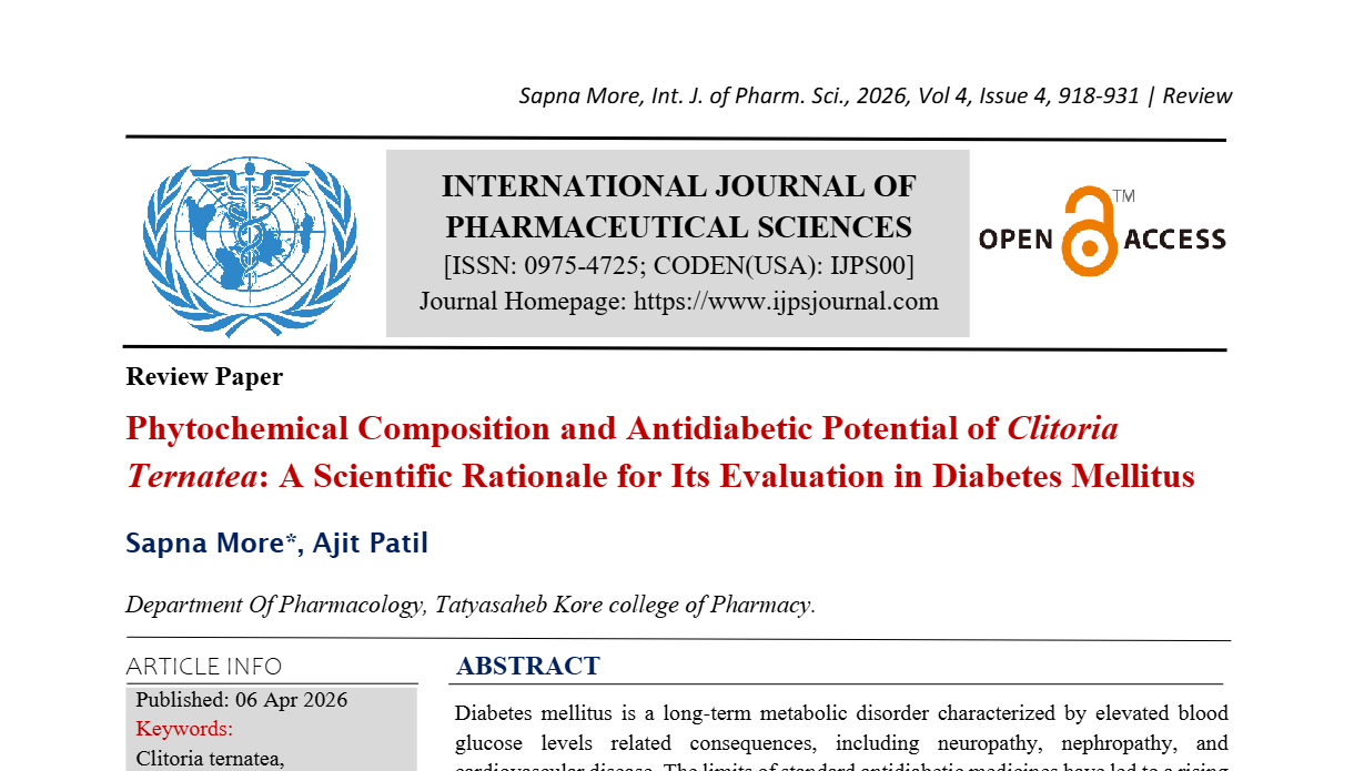  Phytochemical Composition and Antidiabetic Potential of Clitoria Ternatea: A Scientific Rationale for Its Evaluation in Diabetes Mellitus