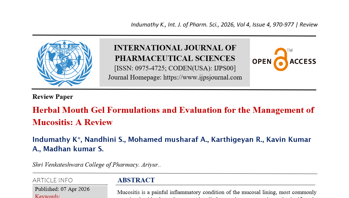 Herbal Mouth Gel Formulations and Evaluation for the Management of Mucositis:  A Review