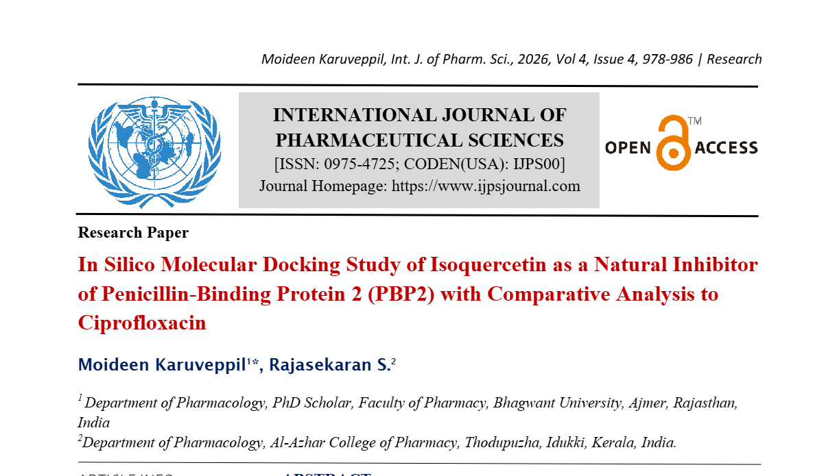In Silico Molecular Docking Study of Isoquercetin as a Natural Inhibitor of Penicillin-Binding Protein 2 (PBP2) with Comparative Analysis to Ciprofloxacin
