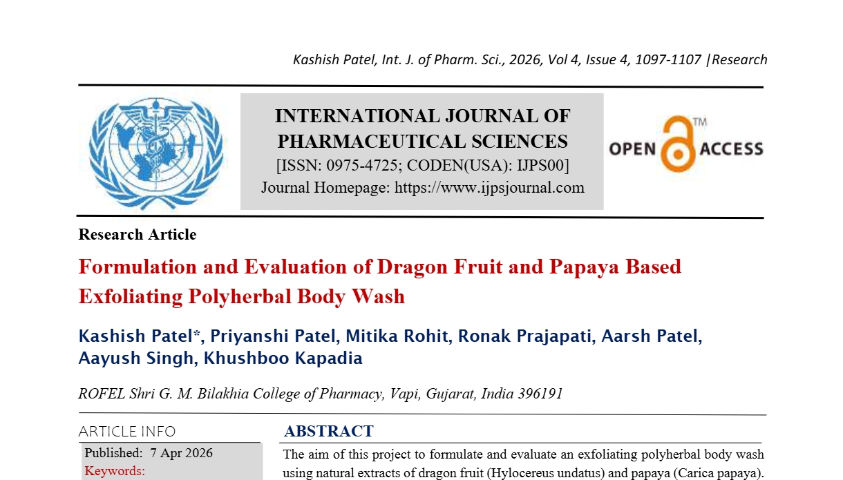 Formulation and Evaluation of Dragon Fruit and Papaya Based Exfoliating Polyherbal Body Wash  