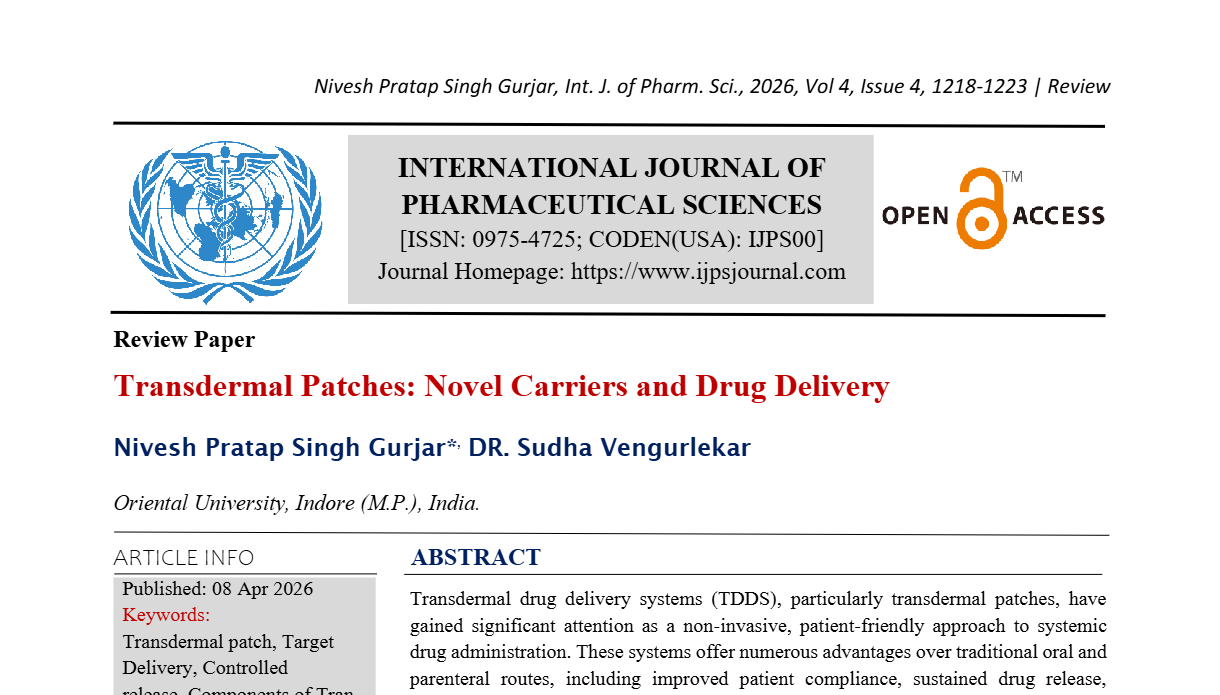 Transdermal Patches: Novel Carriers and Drug Delivery