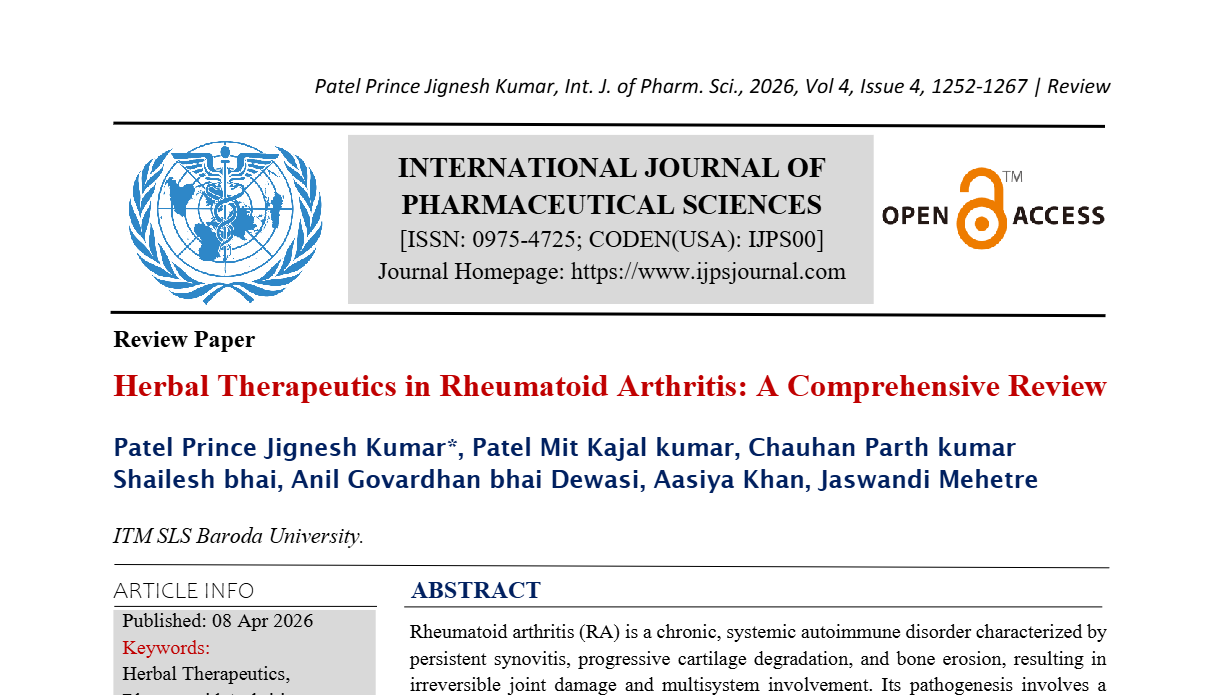 Herbal Therapeutics in Rheumatoid Arthritis: A Comprehensive Review