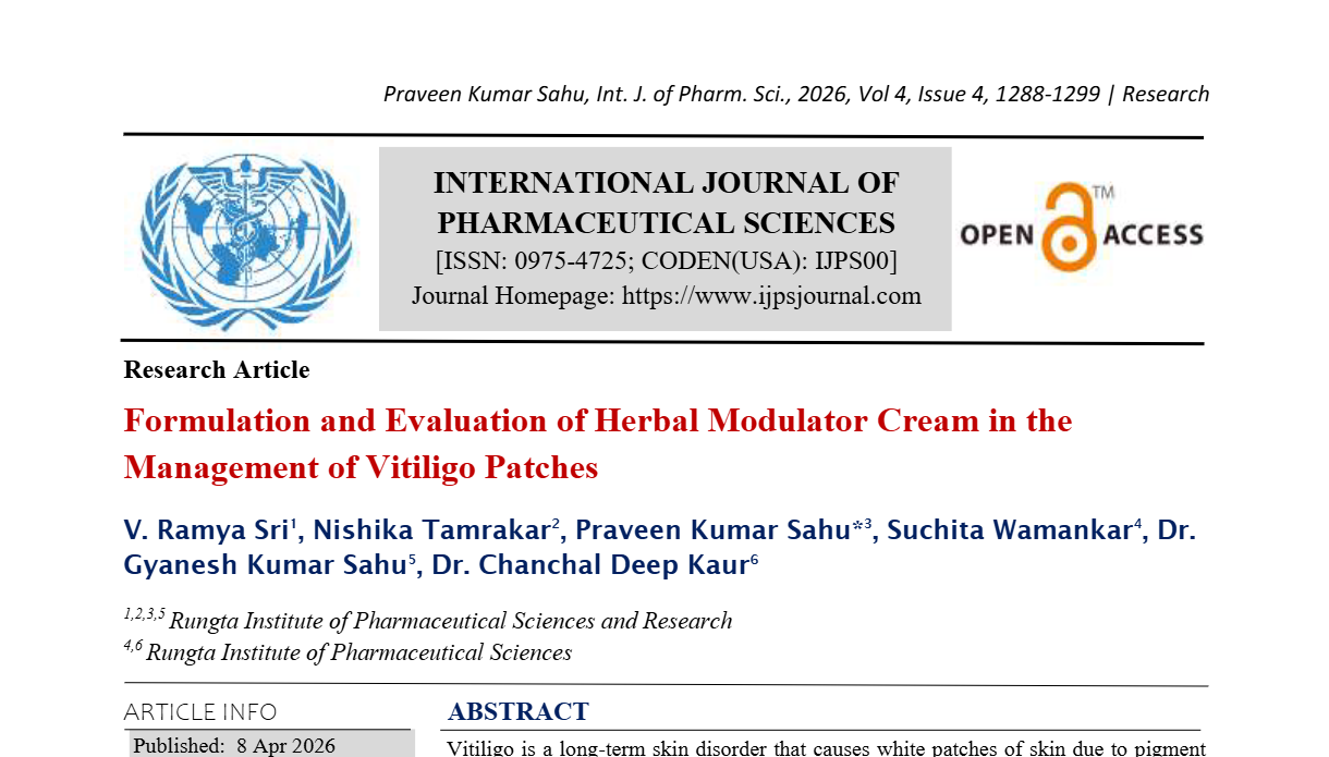 Formulation and Evaluation of Herbal Modulator Cream in the Management of Vitiligo Patches 
