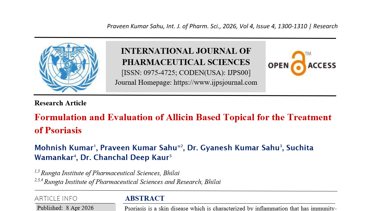 Formulation and Evaluation of Allicin Based Topical for the Treatment of Psoriasis  