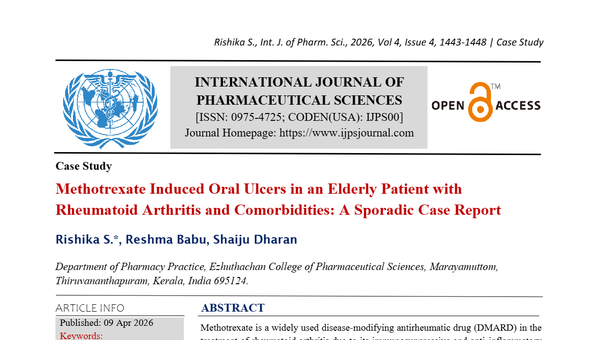 Methotrexate Induced Oral Ulcers In An Elderly Patient With Rheumatoid Arthritis And Comorbidities : A Sporadic Case Report