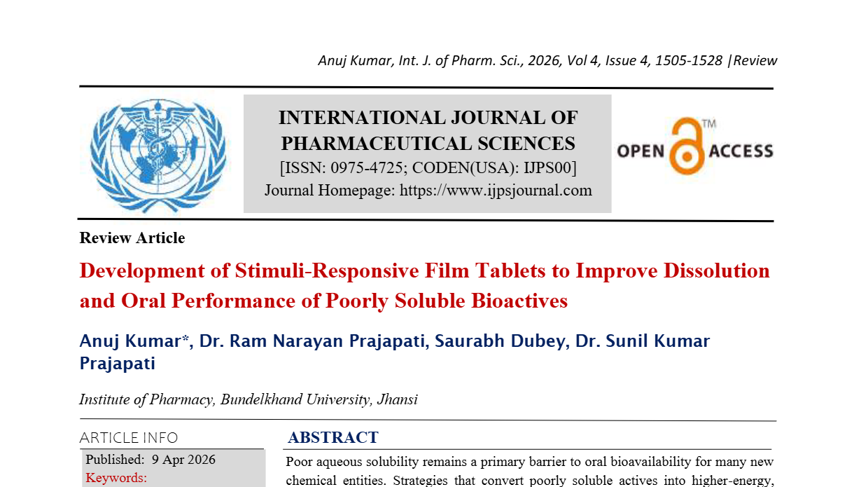 Development of Stimuli-Responsive Film Tablets to Improve Dissolution and Oral Performance of Poorly Soluble Bioactives  