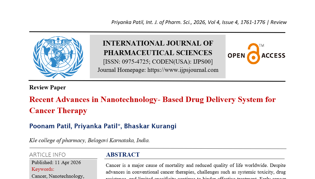 Recent Advances in Nanotechnology- Based Drug Delivery System for Cancer Therapy