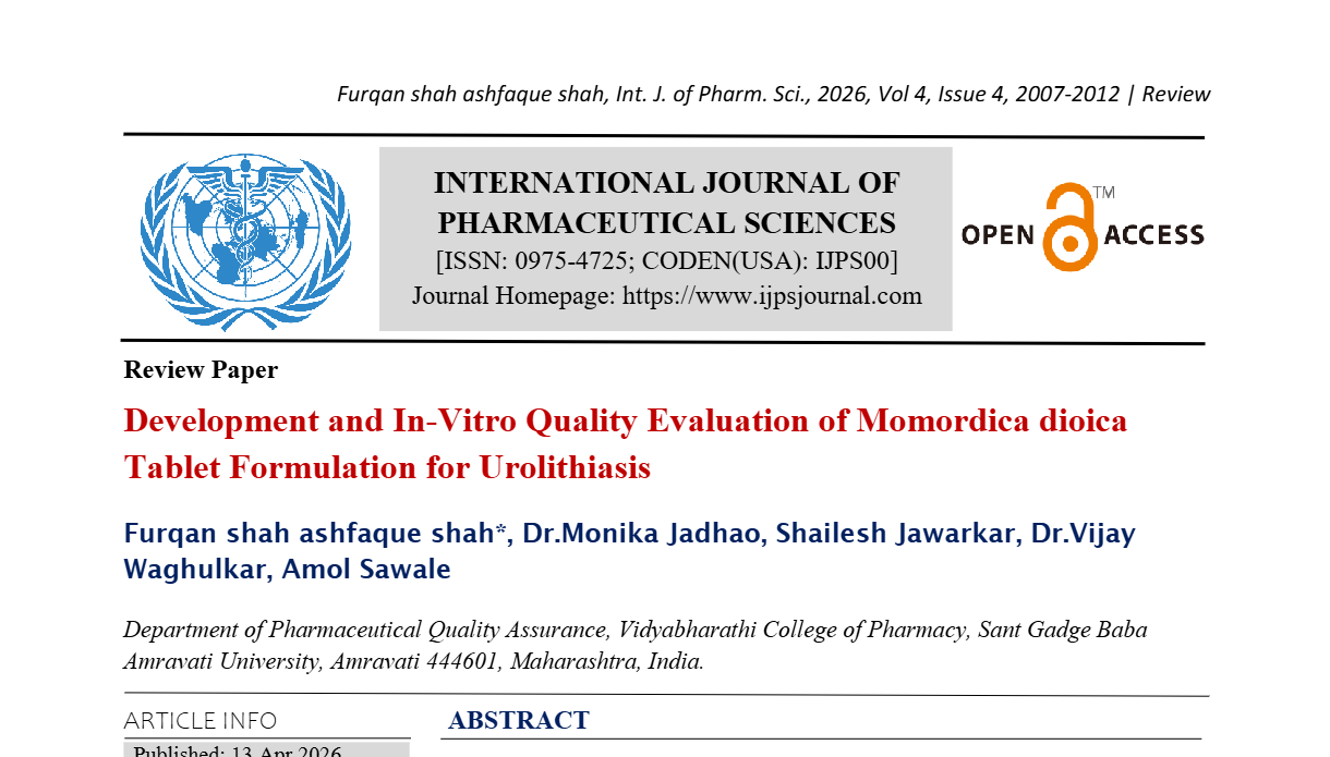 Development and In-Vitro Quality Evaluation of Momordica dioica  Tablet Formulation for Urolithiasis