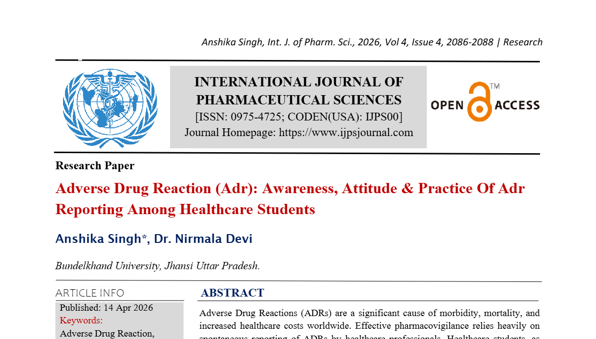 Adverse Drug Reaction (Adr): Awareness, Attitude & Practice Of Adr Reporting Among Healthcare Students